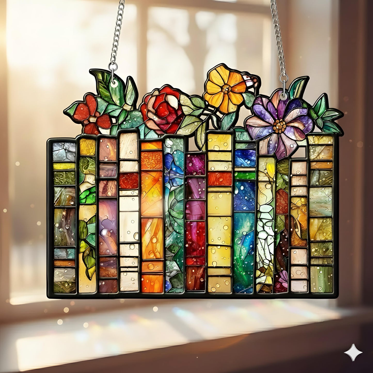 Personalized Book and Flower Suncatcher–Custom Acrylic 2D Window Hanging Decor – Literary Floral Gift – Rainbow Sun Catcher for Book Lovers - product image 2