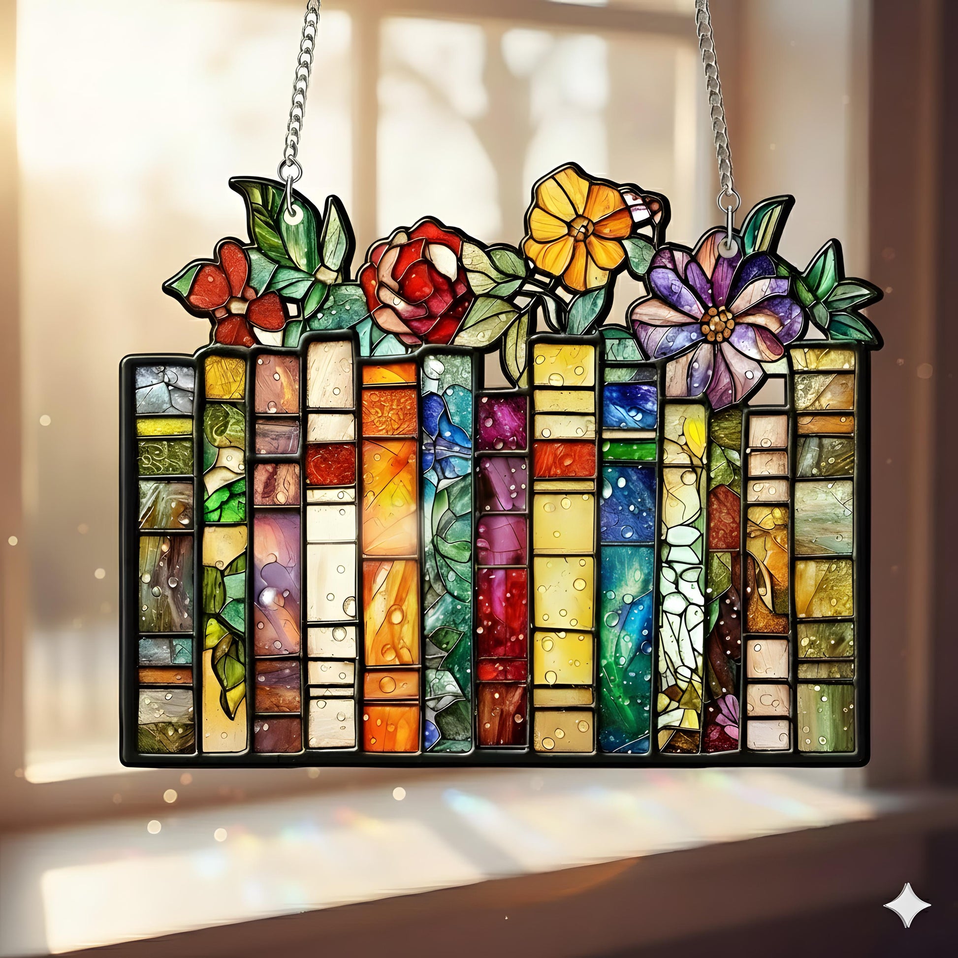 Personalized Book and Flower Suncatcher–Custom Acrylic 2D Window Hanging Decor – Literary Floral Gift – Rainbow Sun Catcher for Book Lovers - product image 2