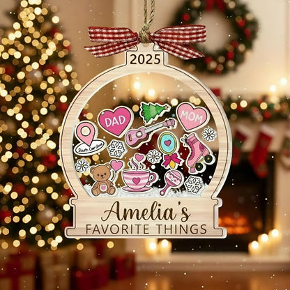 Personalized Shaker Christmas Ornament, Custom Favorite Things Ornament, 3-Layer Wood & Acrylic or Clear Acrylic Decoration, Kids Gift - product image 3