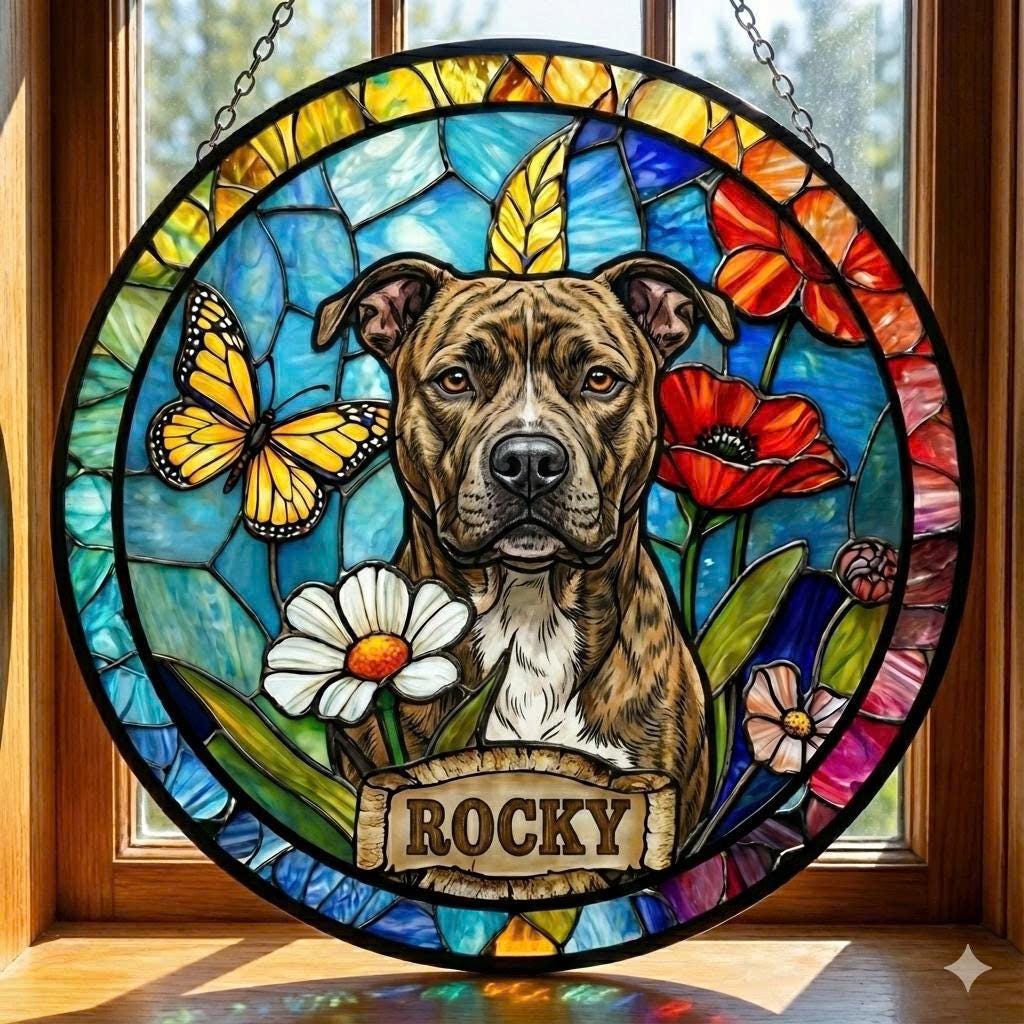 Personalized Pet Photo Glass Suncatcher, Custom Pet Name Window Hanging, Any Pet Lover Gift, Memorial Keepsake - product image 2