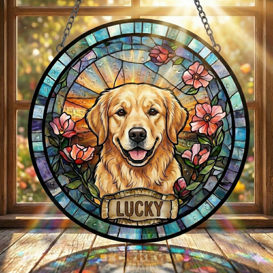 In Loving Memory Custom Pet Suncatcher, Real Glass Pet Loss Window Decor, Personalized Dog Cat Sympathy Gift with Dates, Memorial Art - main product image