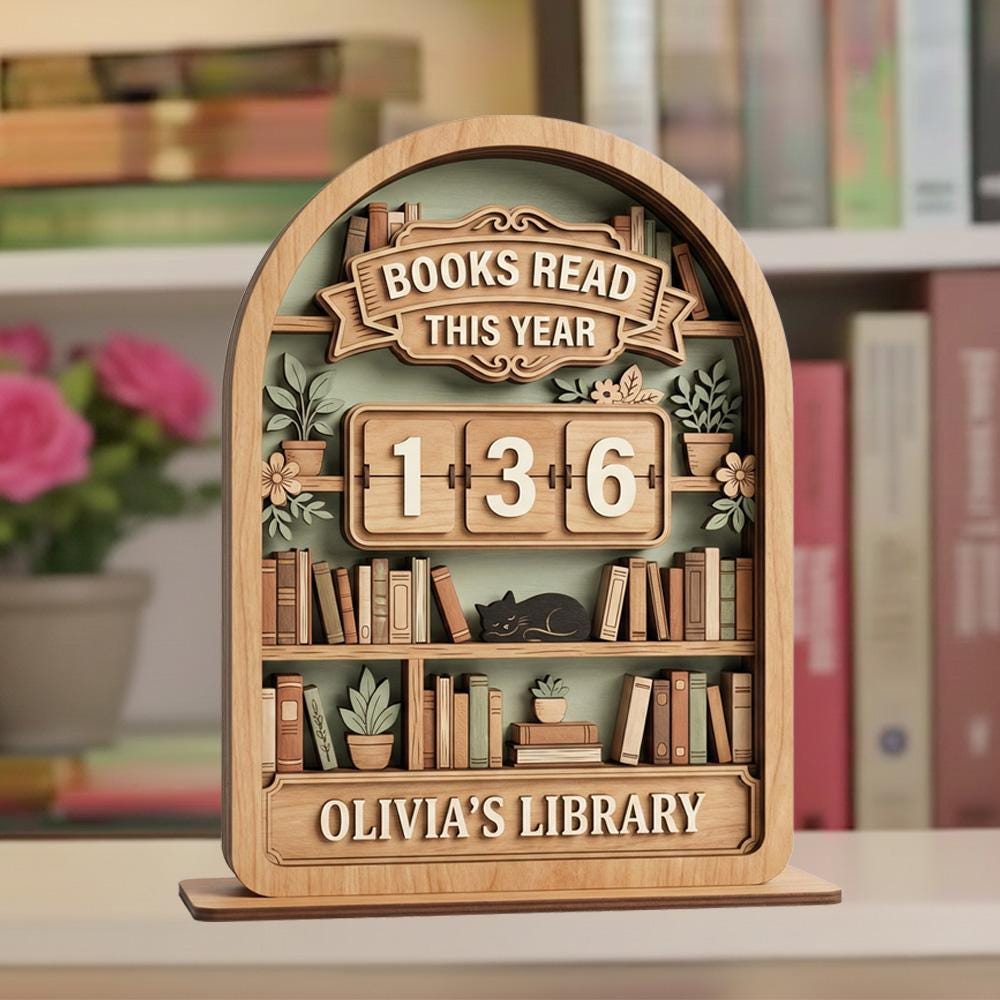 Vintage Wooden Book Tracker Sign, Personalized Reading Counter, Books Read This Year Decor, Custom Library Gift for Book Lovers - product image 4