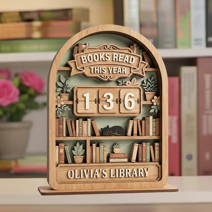 Vintage Wooden Book Tracker Sign, Personalized Reading Counter, Books Read This Year Decor, Custom Library Gift for Book Lovers - product image 4