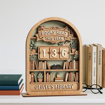 Vintage Wooden Book Tracker Sign, Personalized Reading Counter, Books Read This Year Decor, Custom Library Gift for Book Lovers - product image 3