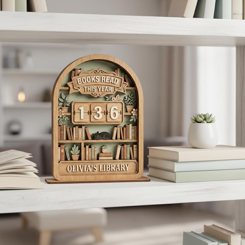 Vintage Wooden Book Tracker Sign, Personalized Reading Counter, Books Read This Year Decor, Custom Library Gift for Book Lovers
