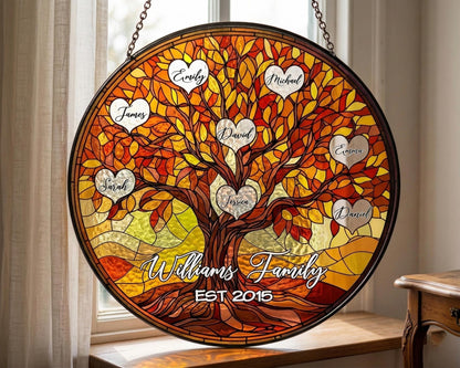 Personalized Family Tree Suncatcher, Custom Stained Glass Tree of Life Window Hanging with Names, Mother's Day Gift, Gift for Grandma - main product image