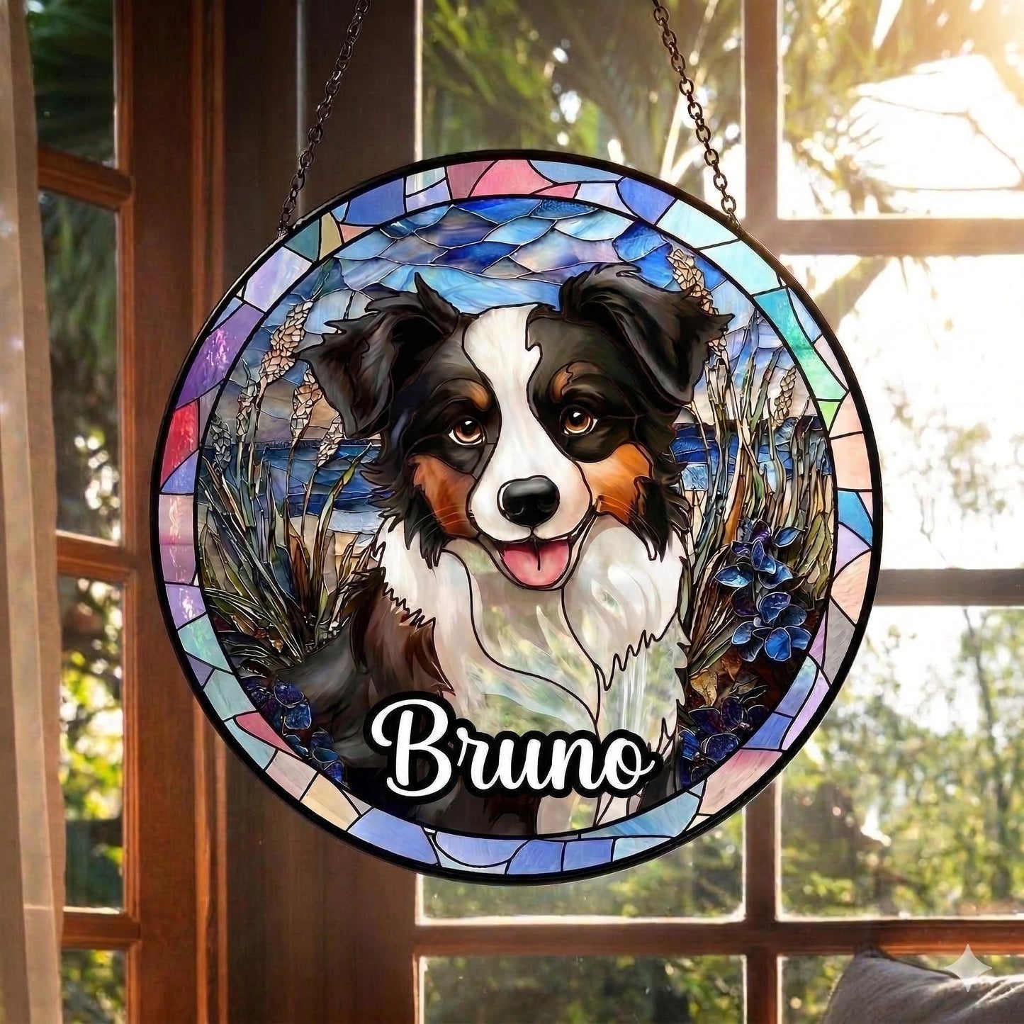 Personalized Pet Portrait Stained Glass Suncatcher, Custom Dog Mom Gift, Hand Drawn Dog Memorial Ornament, Pet Loss Keepsake, Dog Lover Gift - main product image