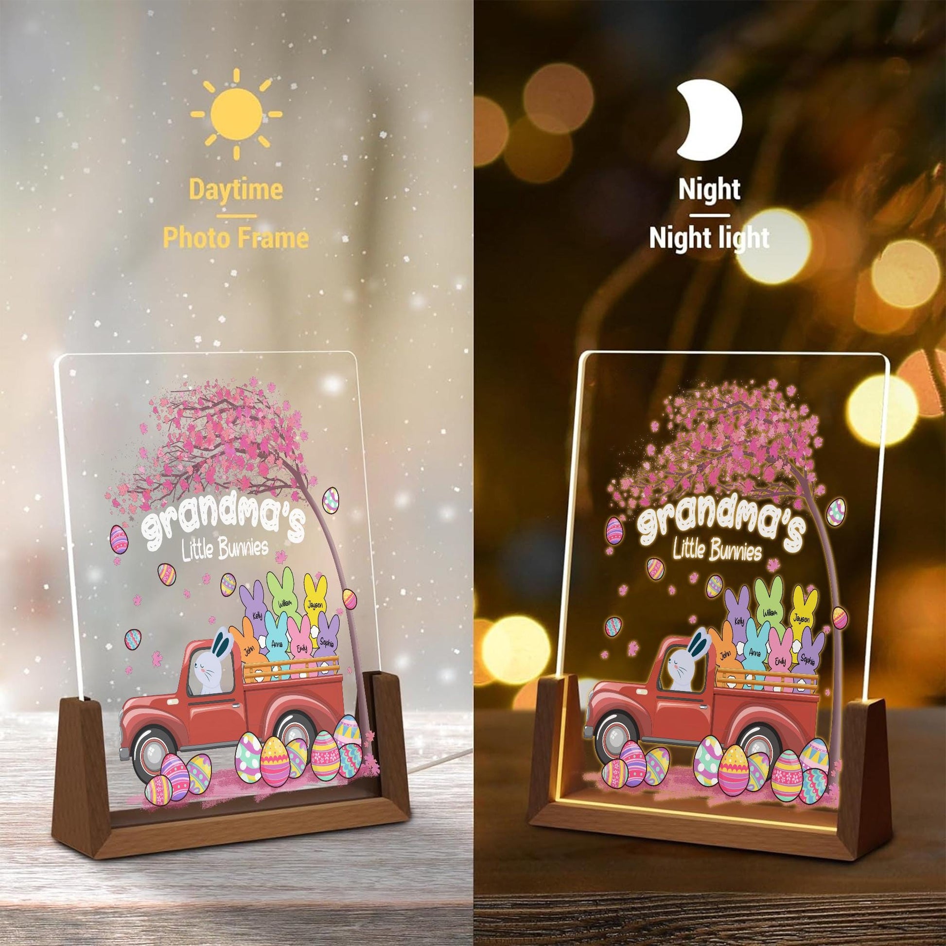 Grandmas Little Bunnies LED Light, Personalized Easter Gift for Grandma, Custom Grandkids Name Night Light, Vintage Truck Acrylic Sign - product image 3
