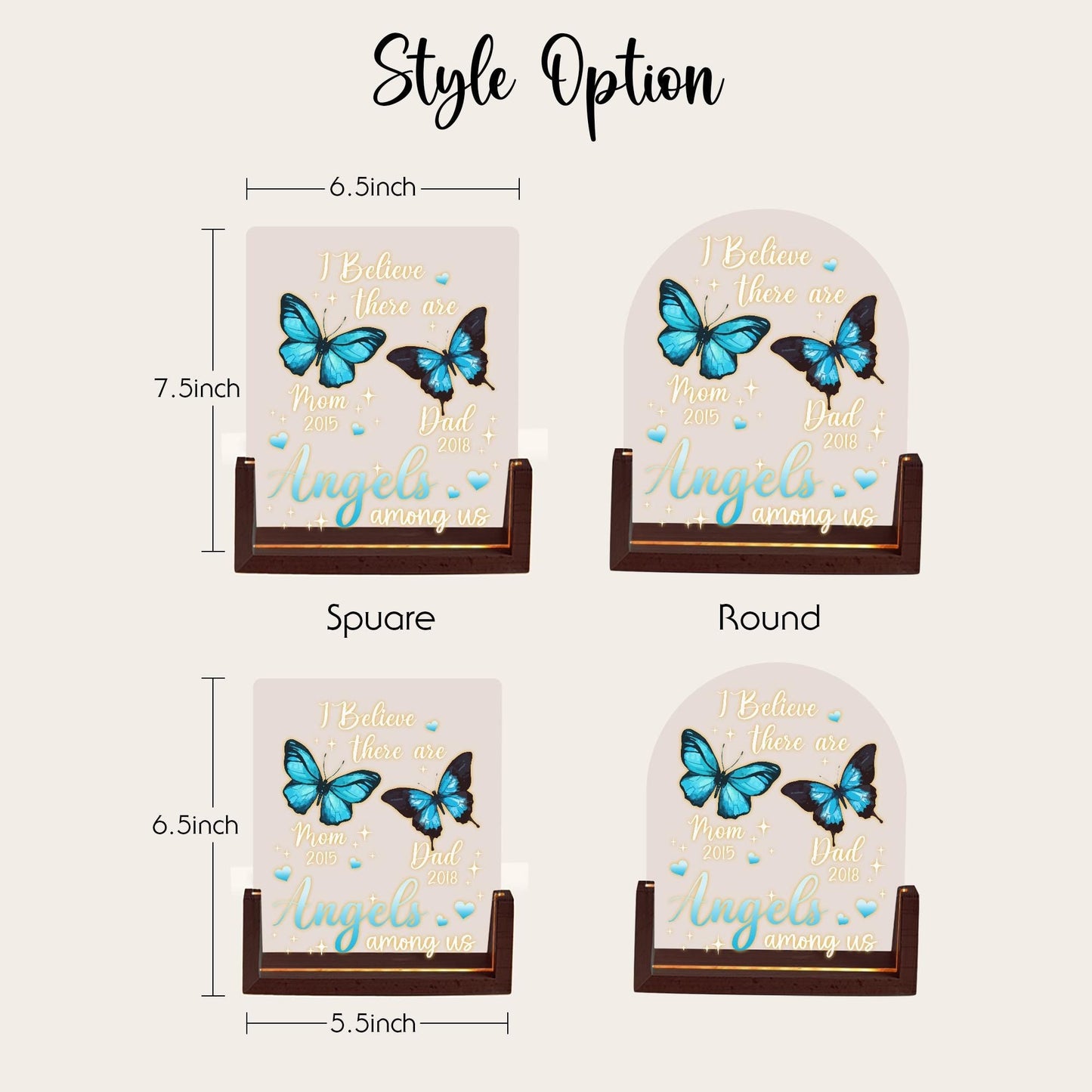 Personalized Memorial Gift, Sympathy Gift Loss of Mother, Blue Butterfly LED Light, Angels Among Us Acrylic Plaque, Remembrance Lamp - product image 6