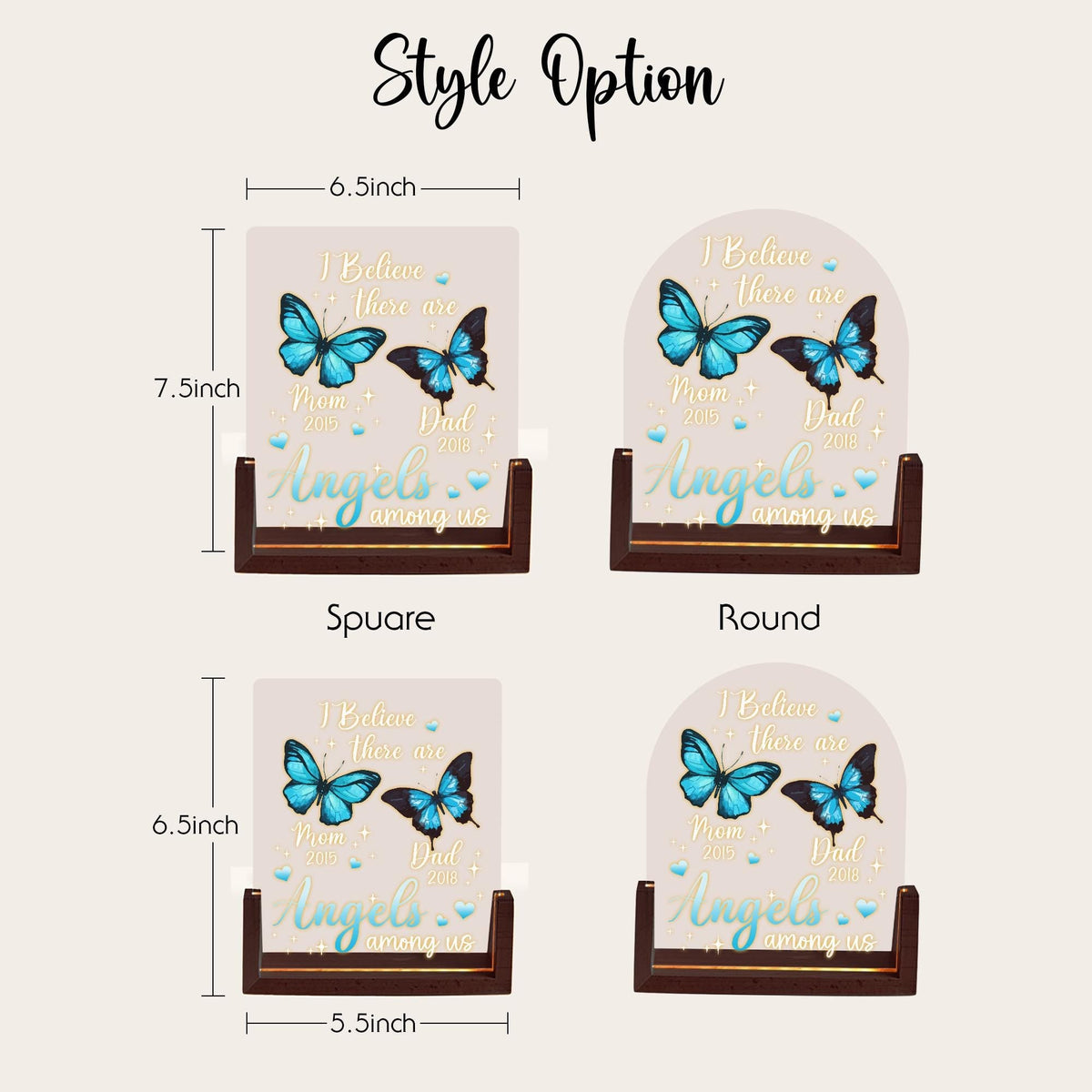 Personalized Memorial Gift, Sympathy Gift Loss of Mother, Blue Butterfly LED Light, Angels Among Us Acrylic Plaque, Remembrance Lamp - product image 6