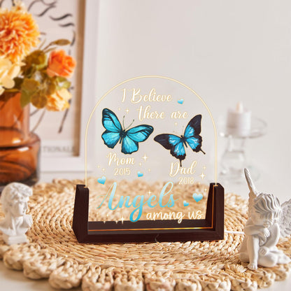 Personalized Memorial Gift, Sympathy Gift Loss of Mother, Blue Butterfly LED Light, Angels Among Us Acrylic Plaque, Remembrance Lamp - product image 7