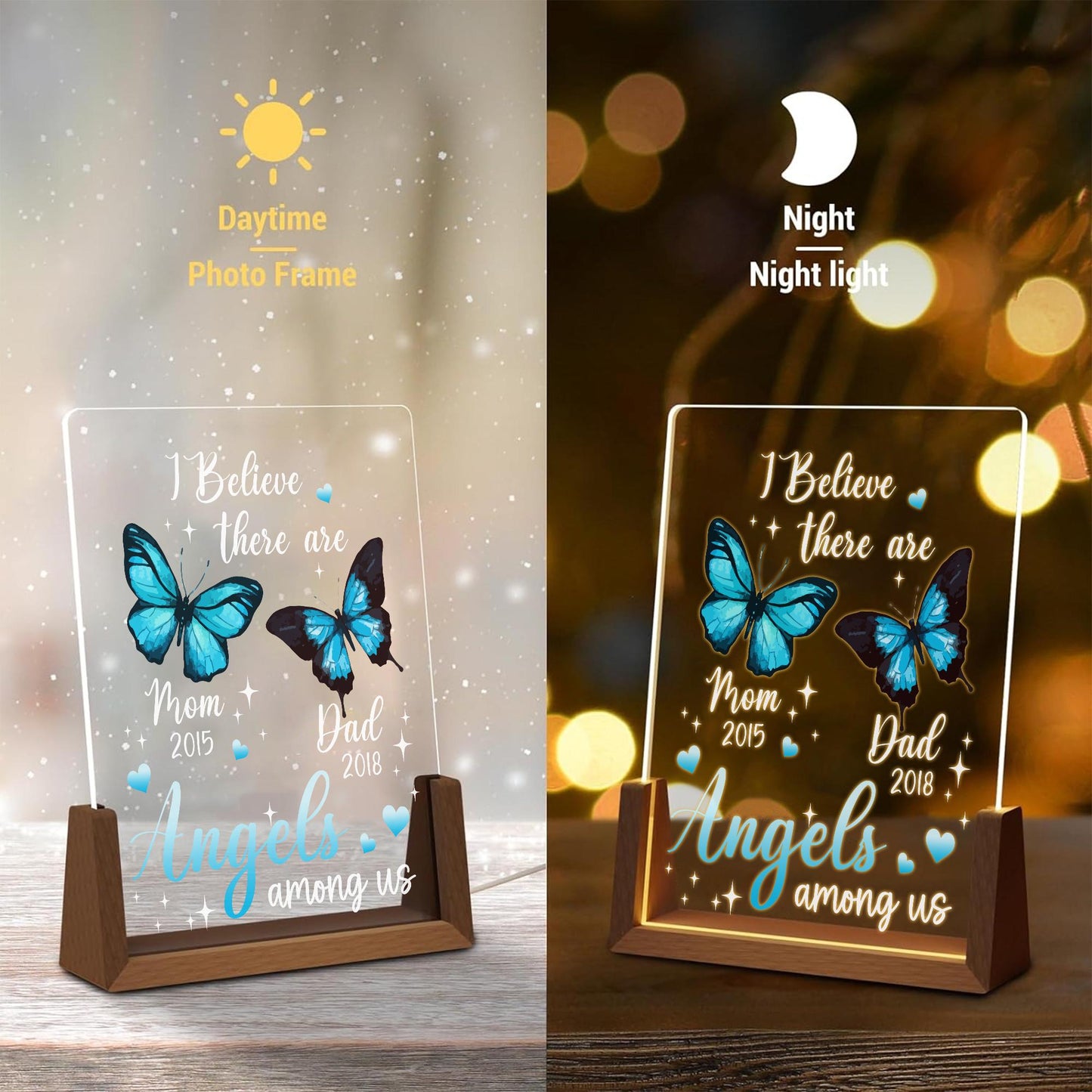 Personalized Memorial Gift, Sympathy Gift Loss of Mother, Blue Butterfly LED Light, Angels Among Us Acrylic Plaque, Remembrance Lamp - product image 5
