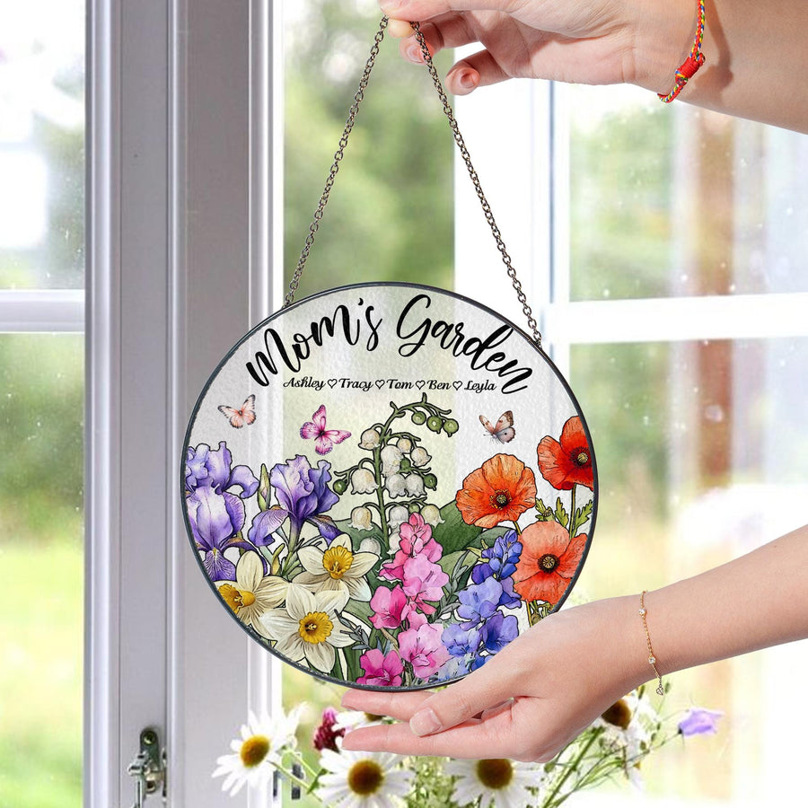 Family Birth Flower Bouquet Birth Month Flowers Personalized Stained Glass Window Hangings Personalized Birth Flower Gift Mothers Day Gift - main product image