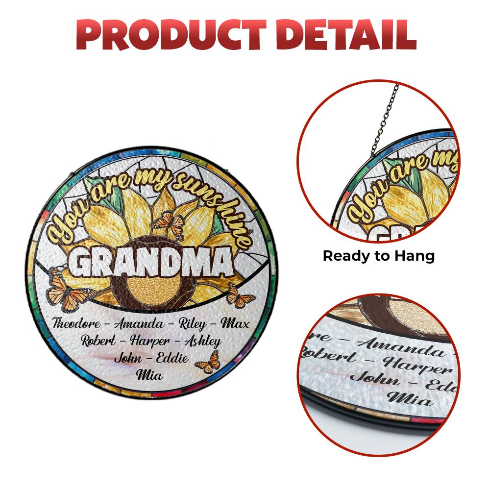 Personalized Grandma Suncatcher with Grandkids Names, You Are My Sunshine Window Hanging, Custom Sunflower Stained Glass, Mother's Day Gift - product image 3