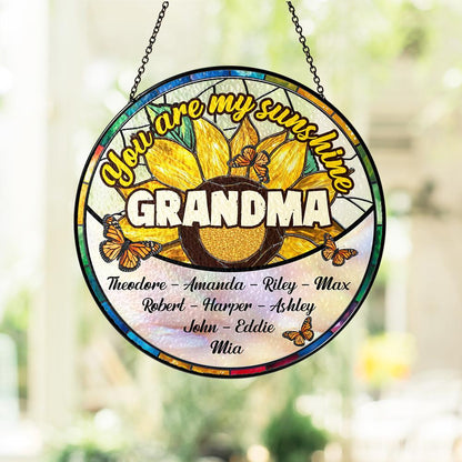 Personalized Grandma Suncatcher with Grandkids Names, You Are My Sunshine Window Hanging, Custom Sunflower Stained Glass, Mother's Day Gift - main product image
