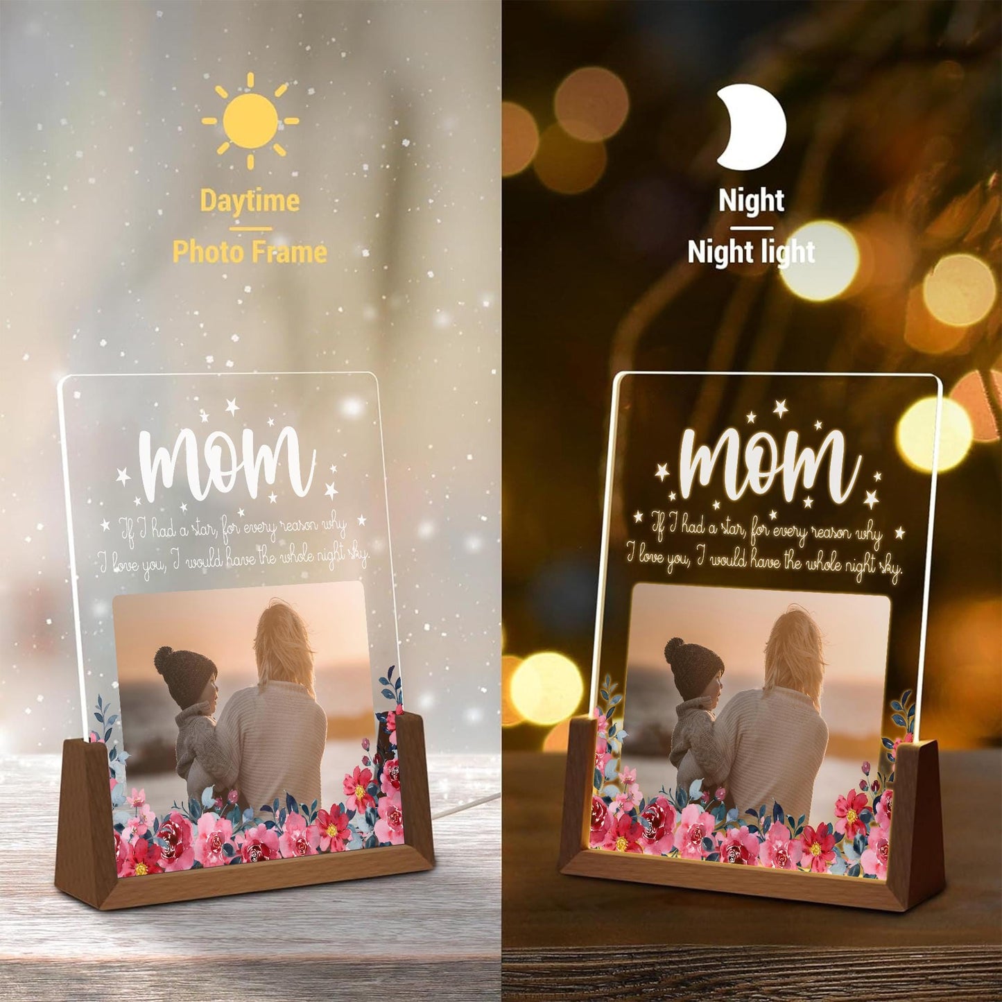 Personalized Mom Photo LED Lamp, Custom Picture Night Light, Meaningful Mothers Day Plaque, Floral Acrylic Sign - product image 5