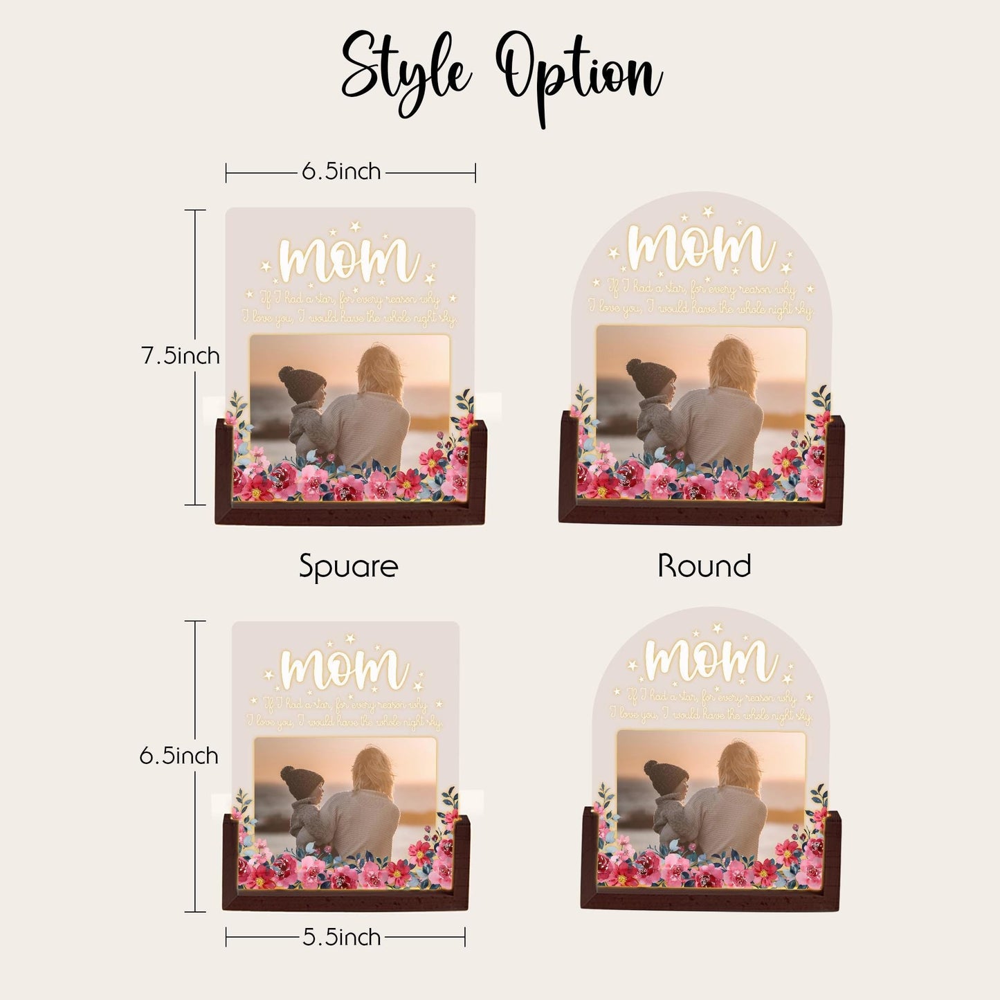 Personalized Mom Photo LED Lamp, Custom Picture Night Light, Meaningful Mothers Day Plaque, Floral Acrylic Sign - product image 3