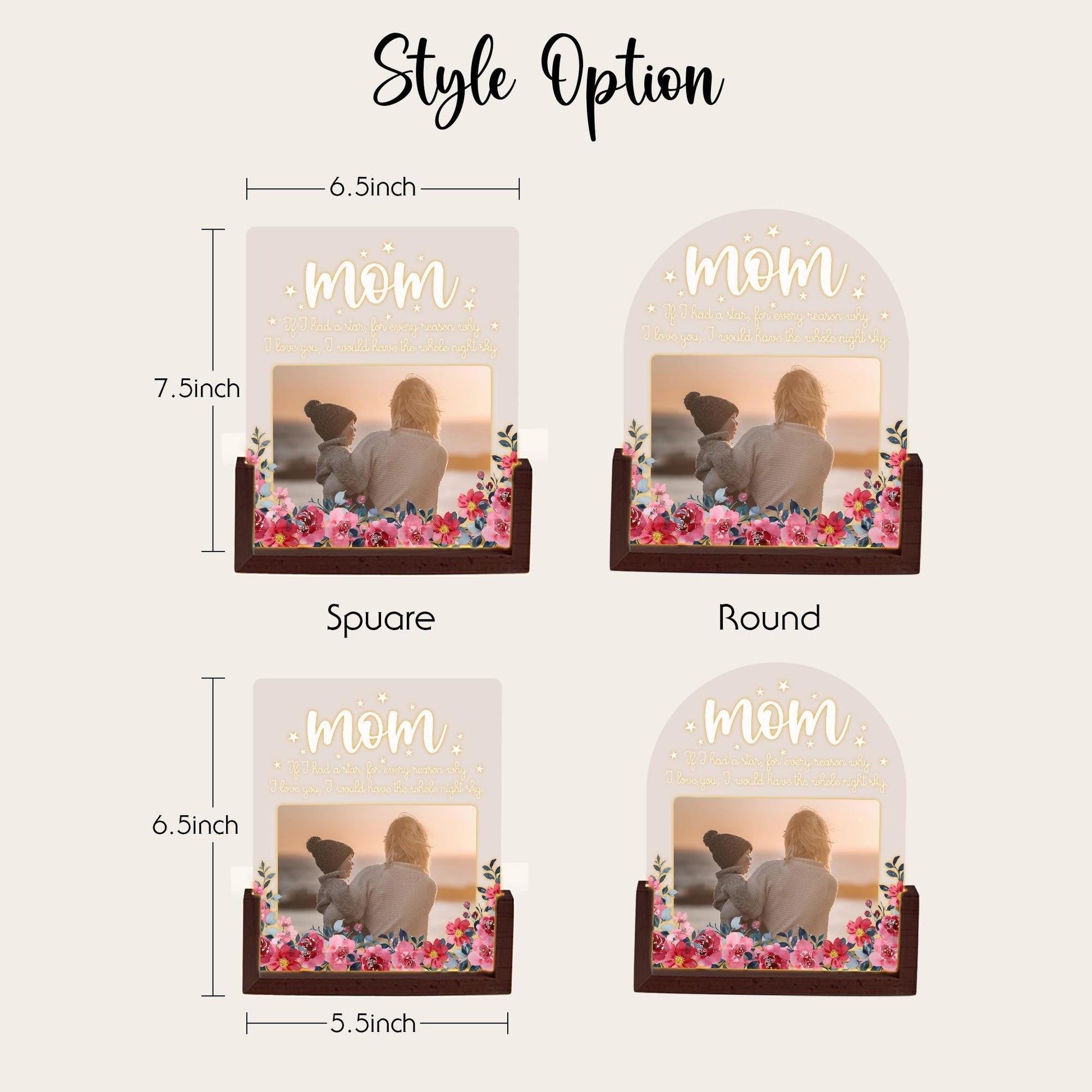 Personalized Mom Photo LED Lamp, Custom Picture Night Light, Meaningful Mothers Day Plaque, Floral Acrylic Sign - product image 3
