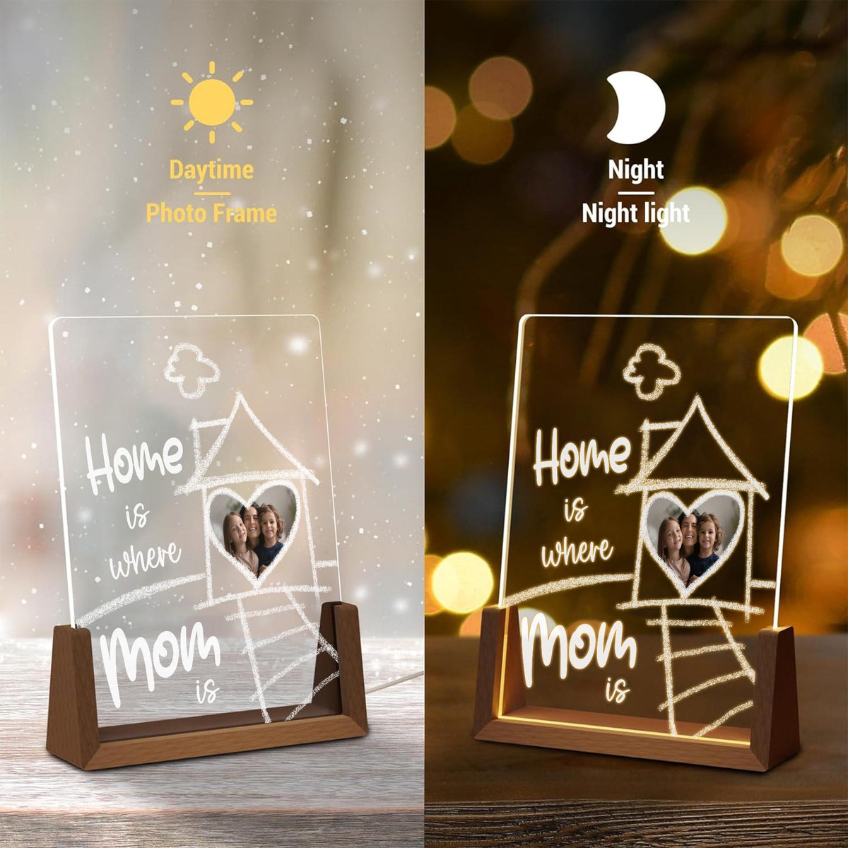 Custom Photo Arch Plaque for Mom, Personalized Picture LED Light, Home is Where Mom is Lamp, Mothers Day Gift - product image 7
