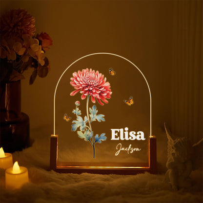 Custom Birth Flower Arch Lamp, Personalized Name Night Light, Floral Acrylic Plaque, Elegant Desk Led Light, Gift for Her - main product image
