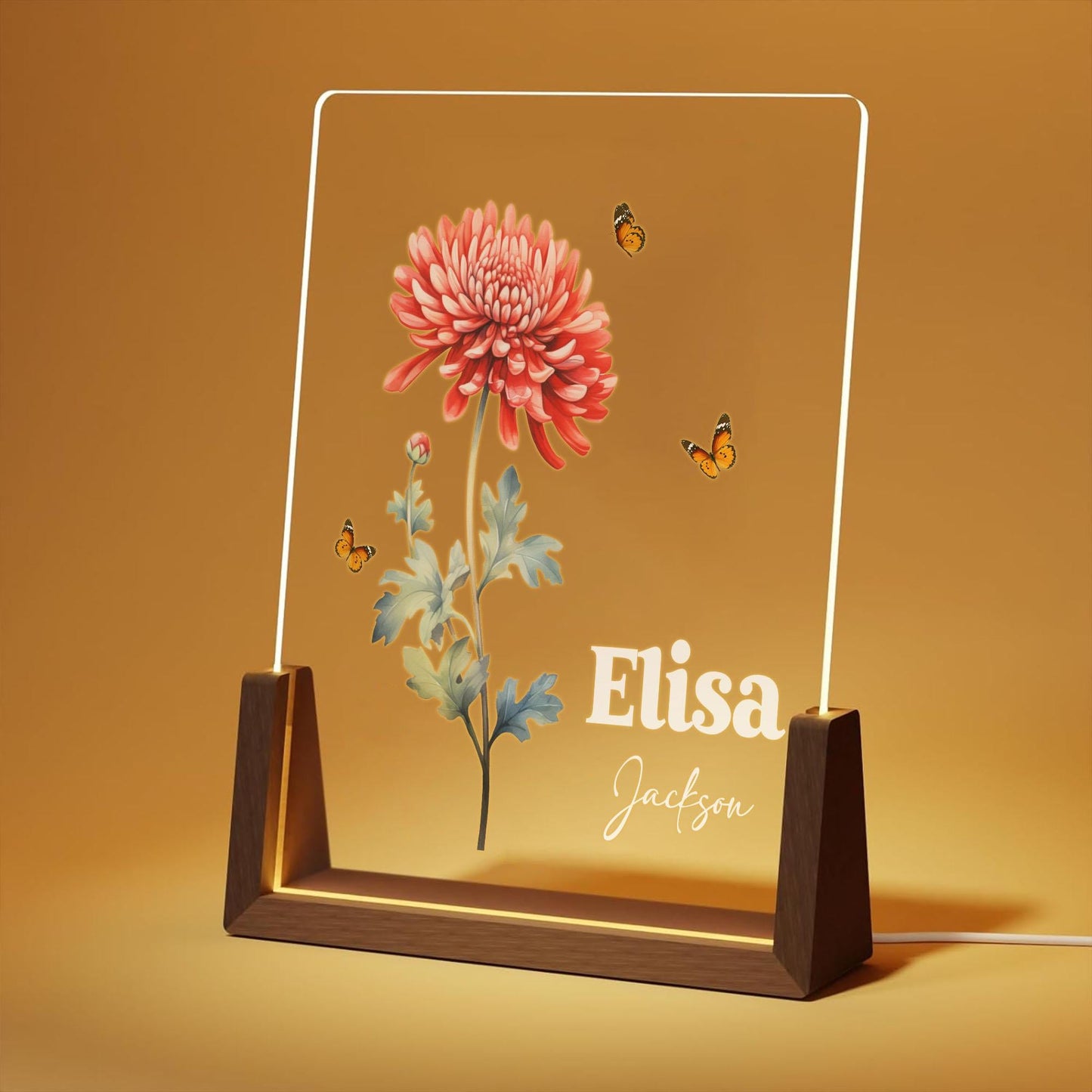 Custom Birth Flower Arch Lamp, Personalized Name Night Light, Floral Acrylic Plaque, Elegant Desk Led Light, Gift for Her - product image 2