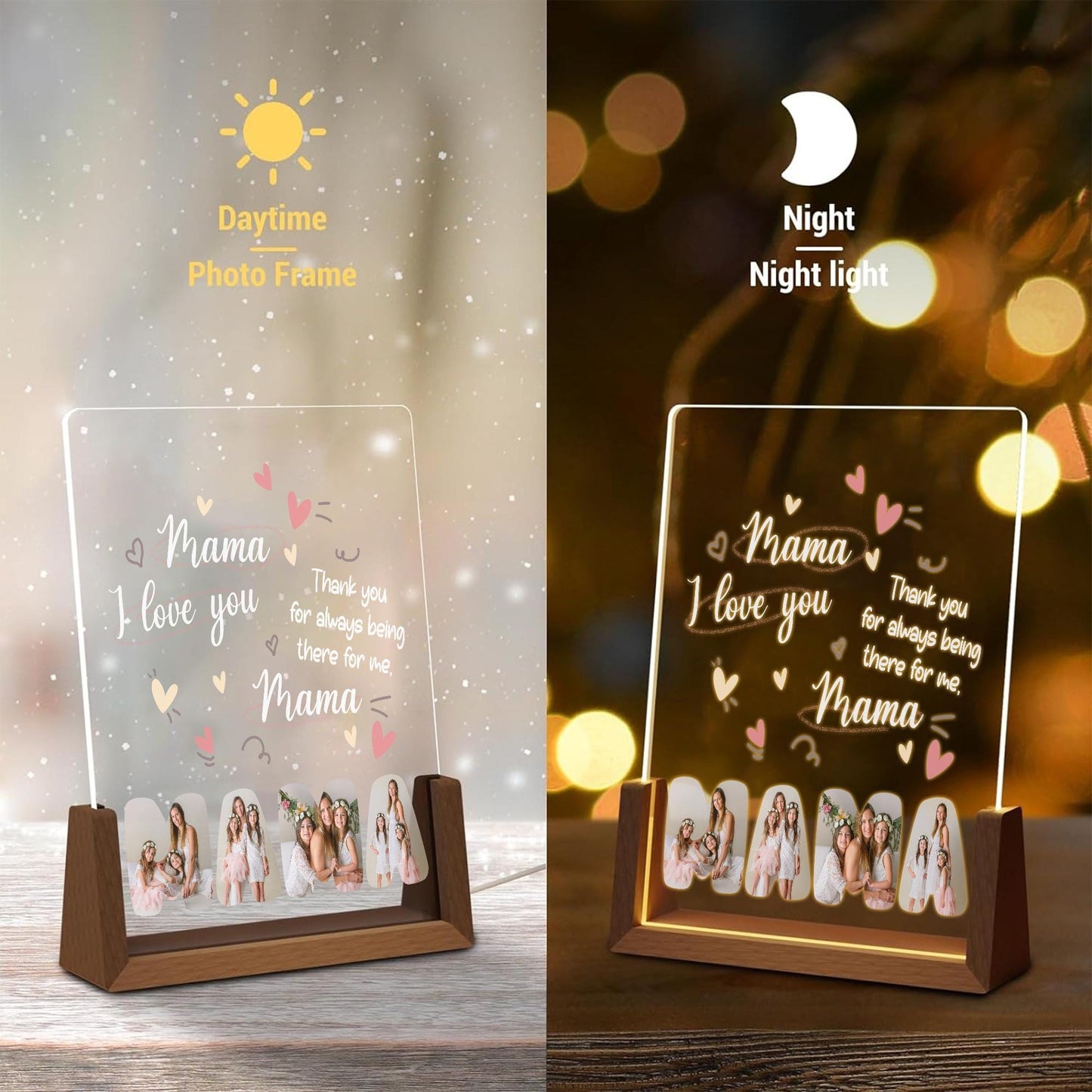 Custom Mom Photo Collage Lamp, Personalized Picture Night Light, Mothers Day Plaque, Mama Acrylic Sign with LED Base - product image 5