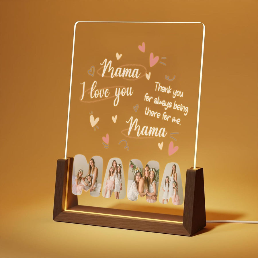 Custom Mom Photo Collage Lamp, Personalized Picture Night Light, Mothers Day Plaque, Mama Acrylic Sign with LED Base - main product image