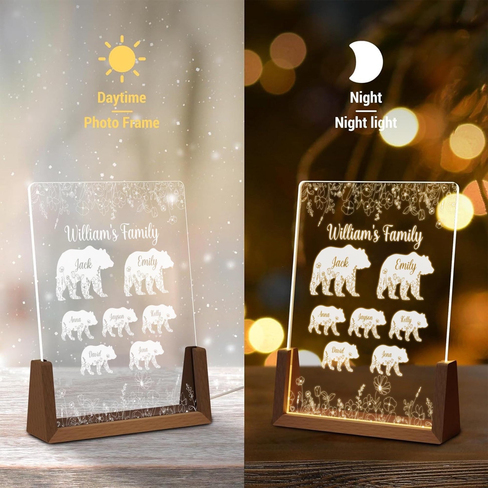 Custom Real Glass Bear Family Lamp, Papa Bear Father's Day Gift, Personalized Name Night Light for Dad, Grandpa Gift from Kids - product image 4