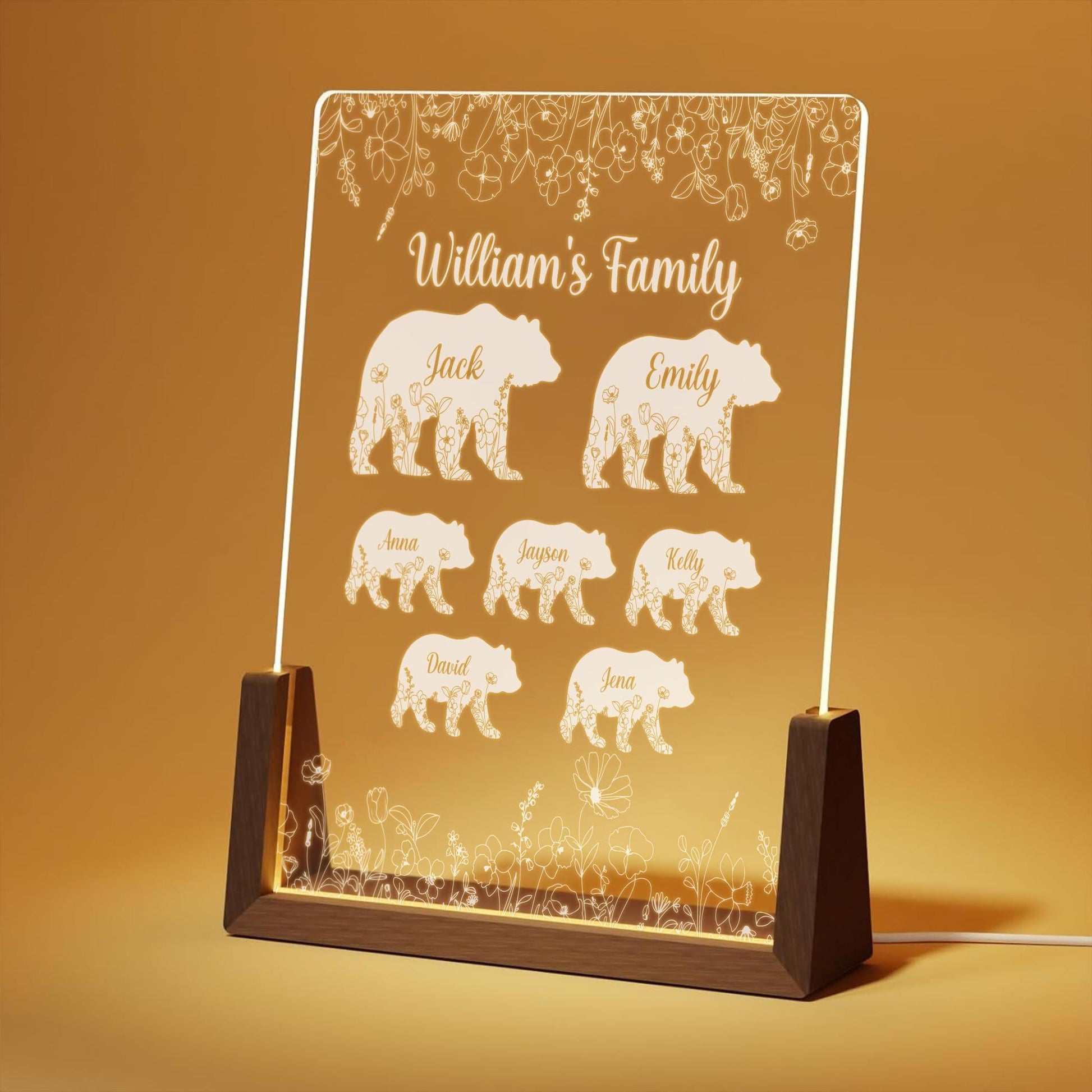 Custom Real Glass Bear Family Lamp, Papa Bear Father's Day Gift, Personalized Name Night Light for Dad, Grandpa Gift from Kids - main product image