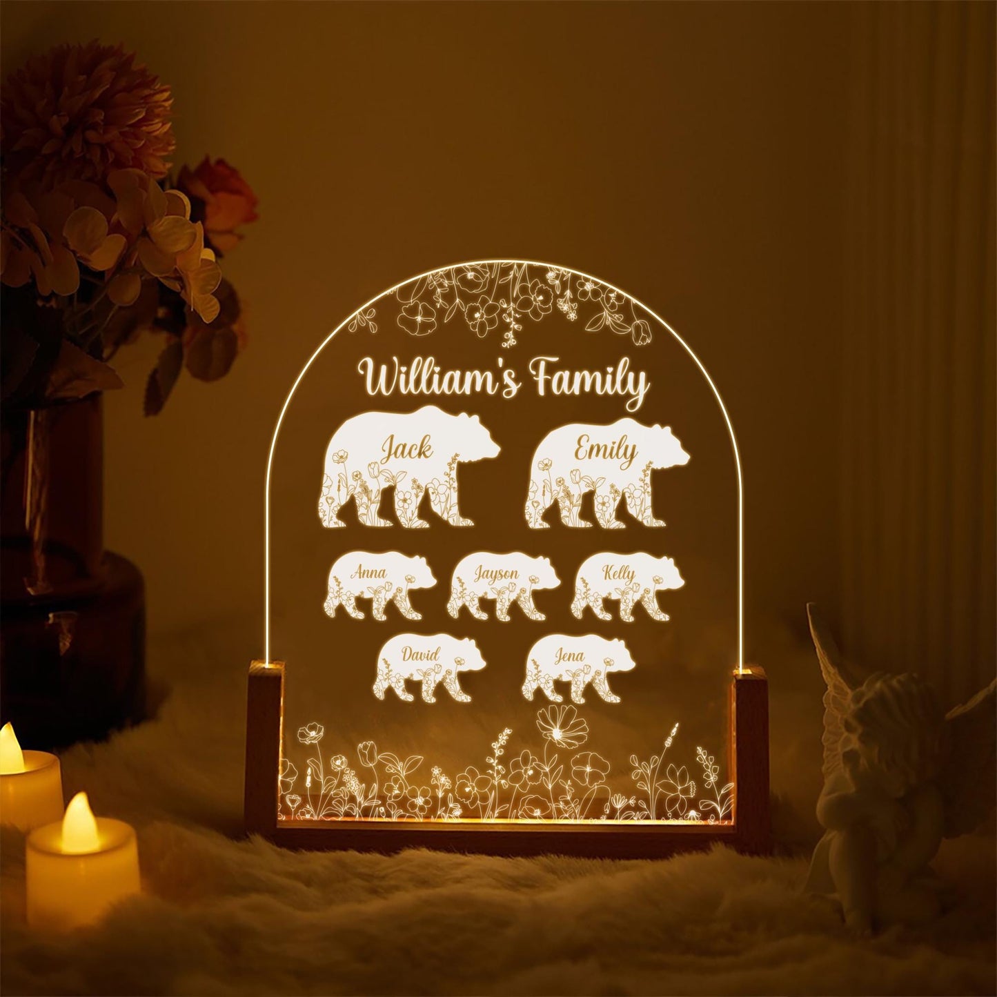 Custom Real Glass Bear Family Lamp, Papa Bear Father's Day Gift, Personalized Name Night Light for Dad, Grandpa Gift from Kids - product image 2
