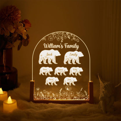 Custom Real Glass Bear Family Lamp, Papa Bear Father's Day Gift, Personalized Name Night Light for Dad, Grandpa Gift from Kids - product image 2