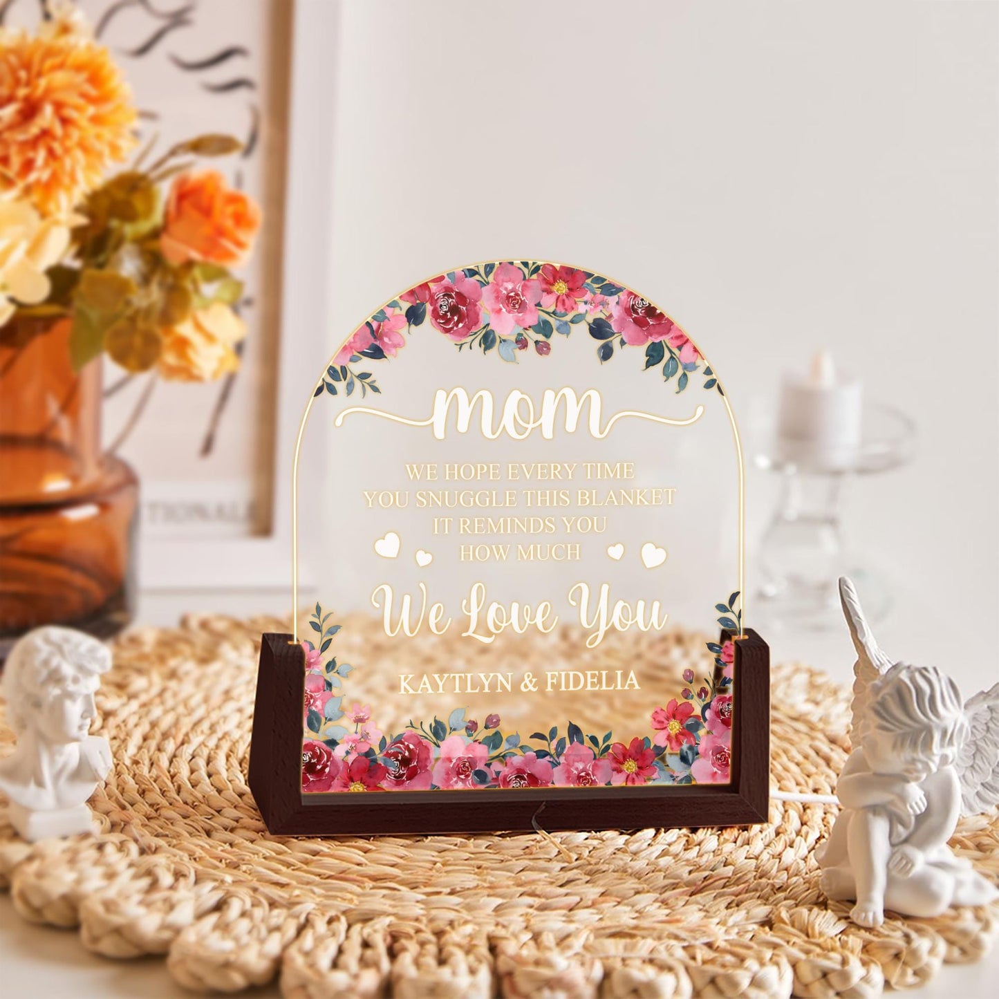 Custom Mom Night Light, Personalized Floral Acrylic Plaque, Mothers Day Gift from Kids, Meaningful Mom Birthday Lamp - product image 5