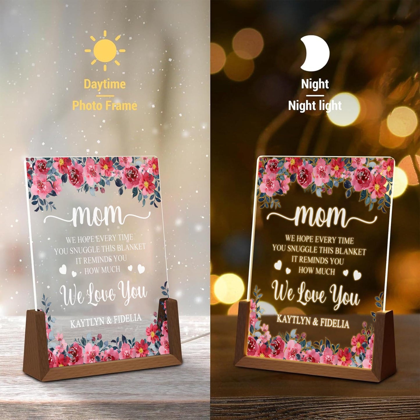 Custom Mom Night Light, Personalized Floral Acrylic Plaque, Mothers Day Gift from Kids, Meaningful Mom Birthday Lamp - product image 7