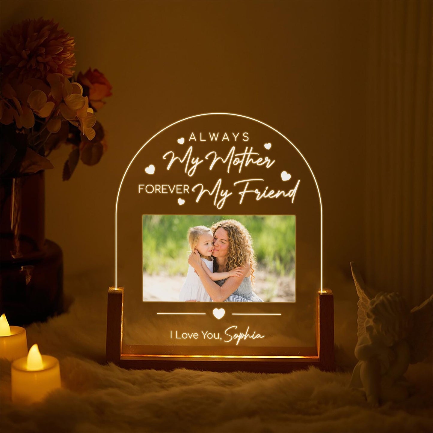 Always My Mother Forever My Friend Custom Photo Plaque, Mother Daughter Gift,Meaningful Mom Birthday Lamp from Daughter,Personalized Acrylic - product image 2