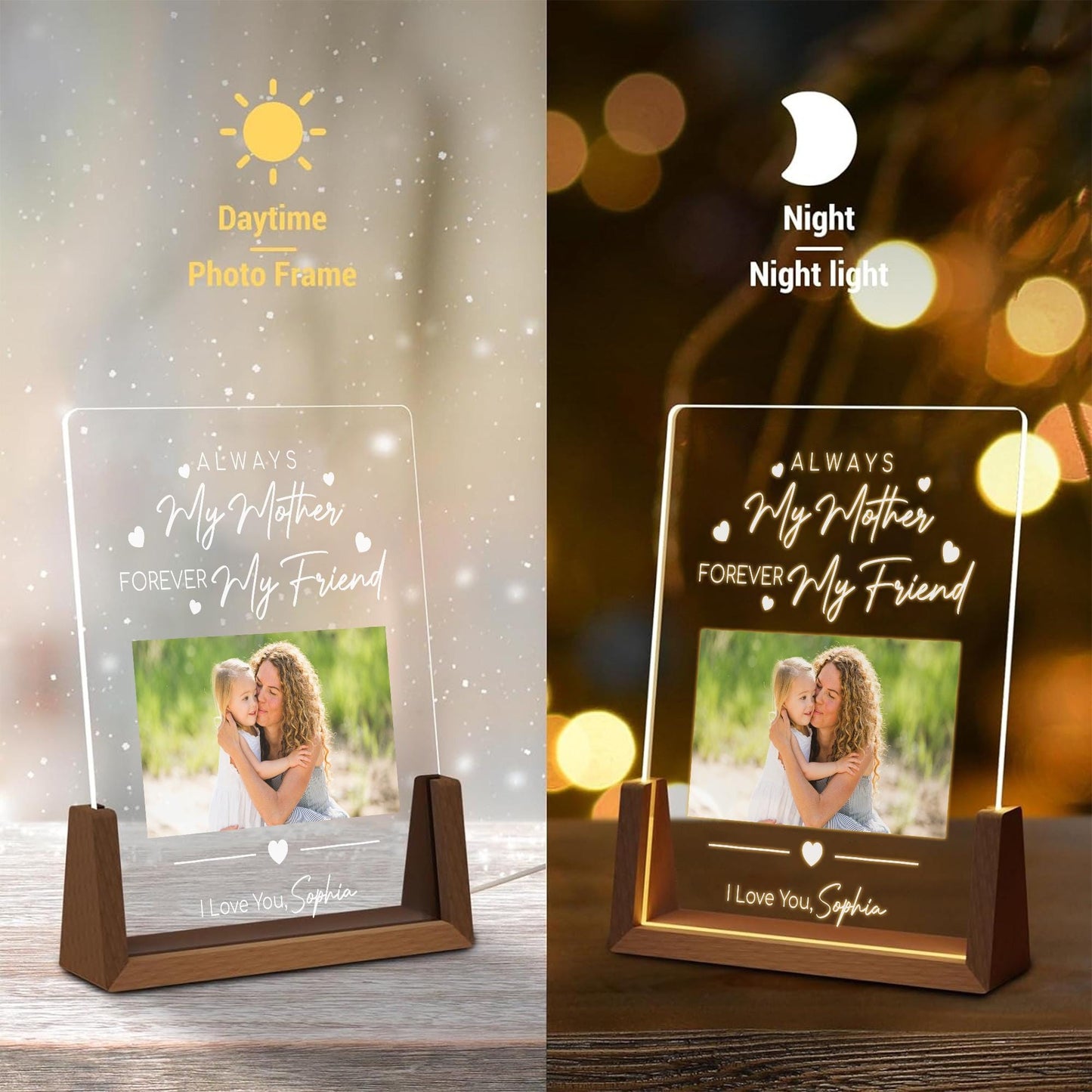 Always My Mother Forever My Friend Custom Photo Plaque, Mother Daughter Gift,Meaningful Mom Birthday Lamp from Daughter,Personalized Acrylic - product image 7