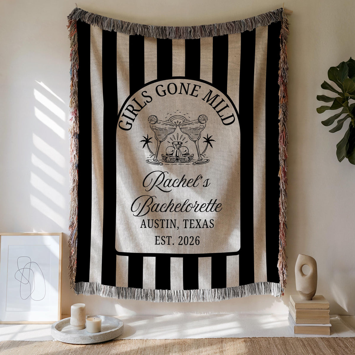 Custom Camp Bachelorette Woven Blanket, Glamping Weekend Decor, Bach Party Gift - product image 13