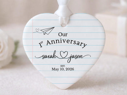 Paper Traditional Handmade 1st Wedding Anniversary Gift. Ornament Keepsake with First Year Romantic Passage. Gift For Spouse or boyfriend. - product image 2