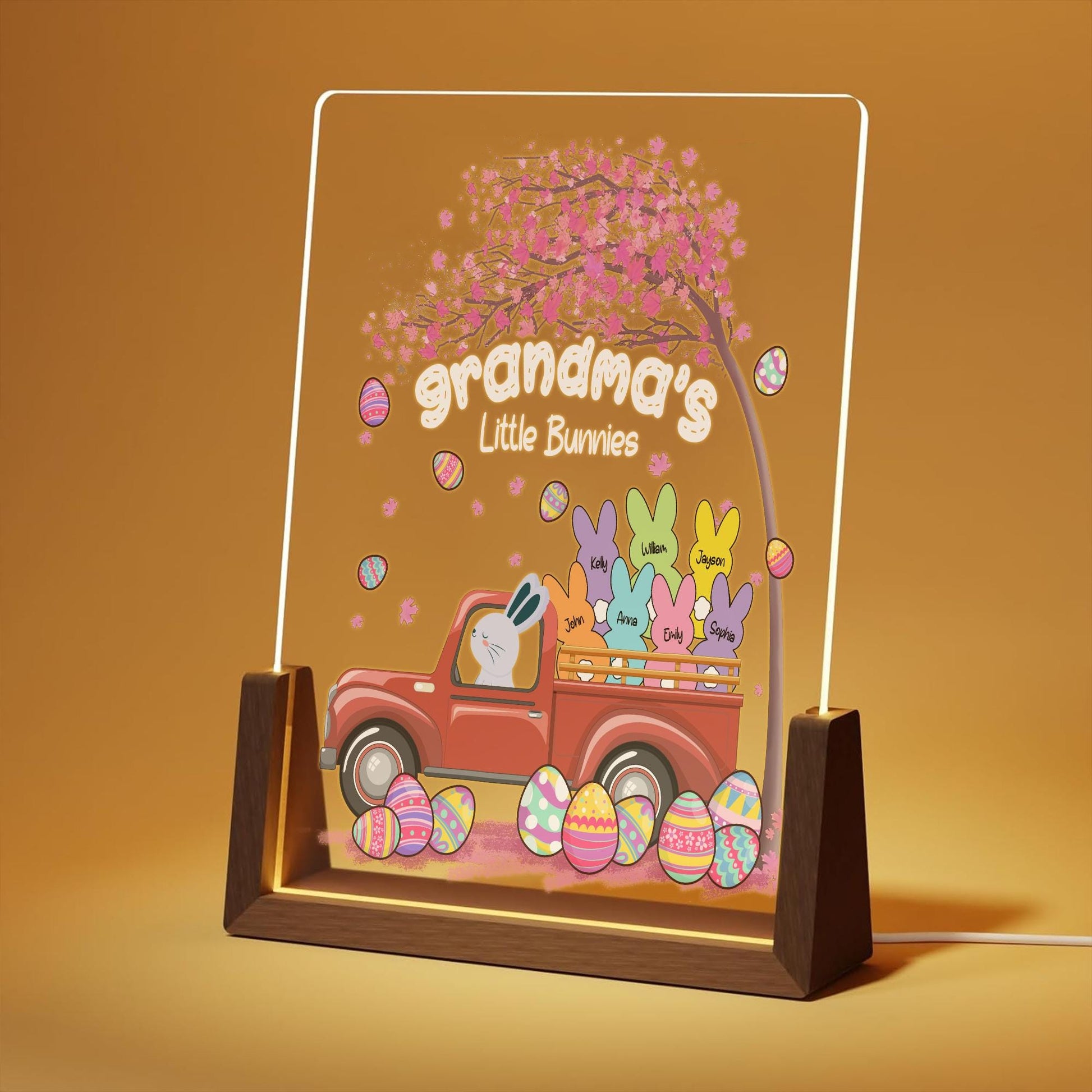 Grandmas Little Bunnies LED Light, Personalized Easter Gift for Grandma, Custom Grandkids Name Night Light, Vintage Truck Acrylic Sign - product image 2