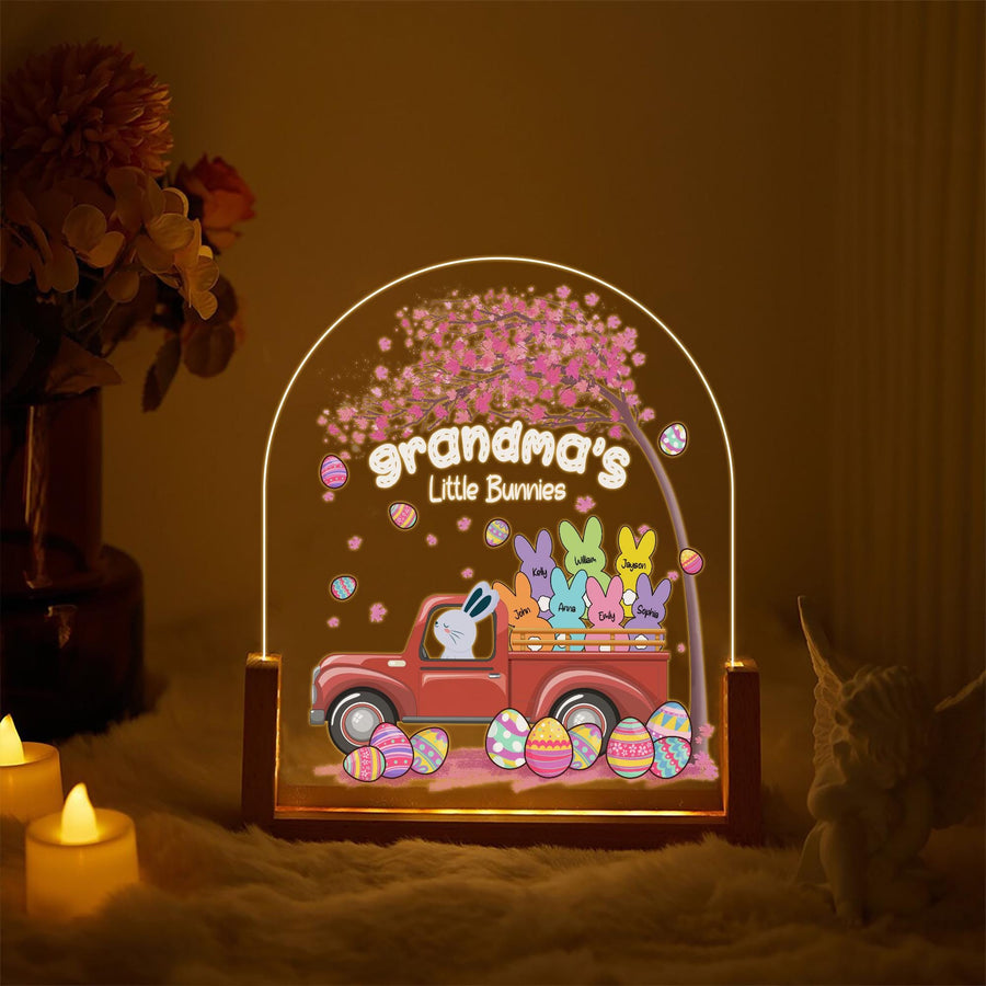 Grandmas Little Bunnies LED Light, Personalized Easter Gift for Grandma, Custom Grandkids Name Night Light, Vintage Truck Acrylic Sign - main product image