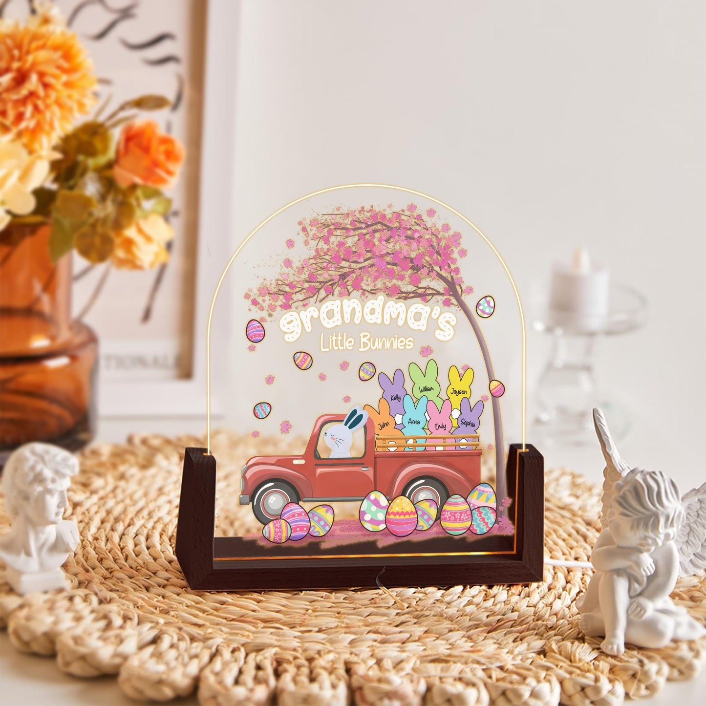 Grandmas Little Bunnies LED Light, Personalized Easter Gift for Grandma, Custom Grandkids Name Night Light, Vintage Truck Acrylic Sign - product image 5