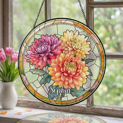 Family Birth Flower Bouquet Birth Month Flowers Personalized Stained Glass Window Hangings Personalized Birth Flower Gift Mothers Day Gift - main product image