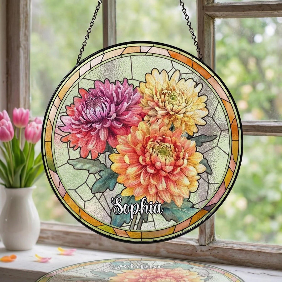 Family Birth Flower Bouquet Birth Month Flowers Personalized Stained Glass Window Hangings Personalized Birth Flower Gift Mothers Day Gift - main product image