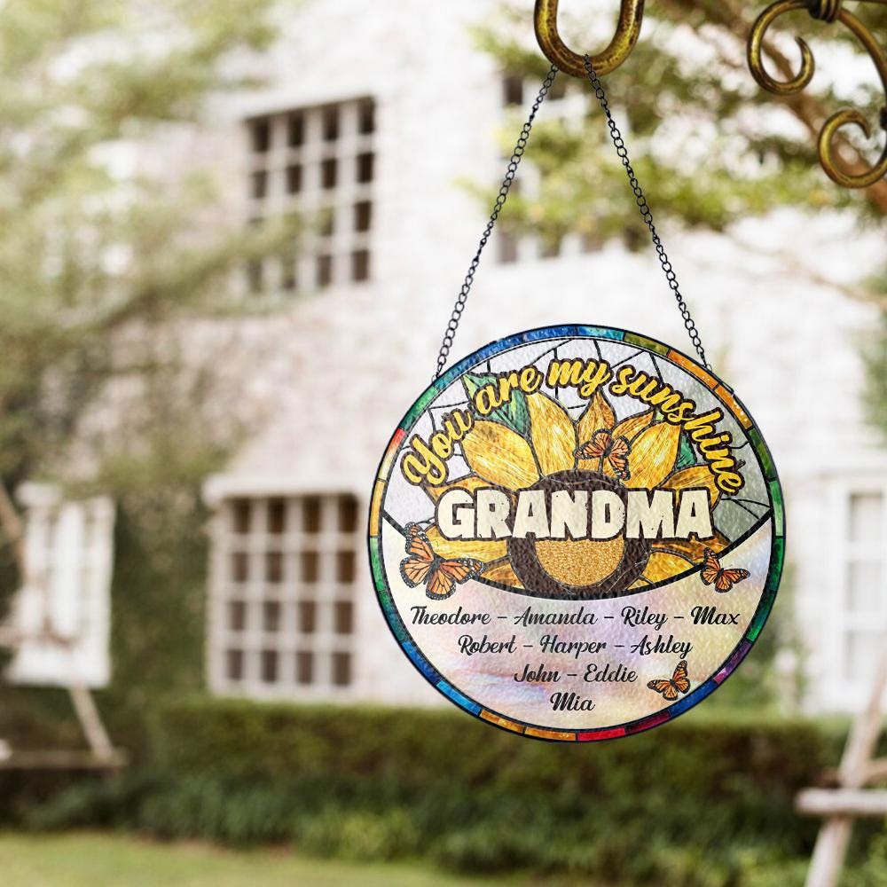 Personalized Grandma Suncatcher with Grandkids Names, You Are My Sunshine Window Hanging, Custom Sunflower Stained Glass, Mother's Day Gift - product image 2