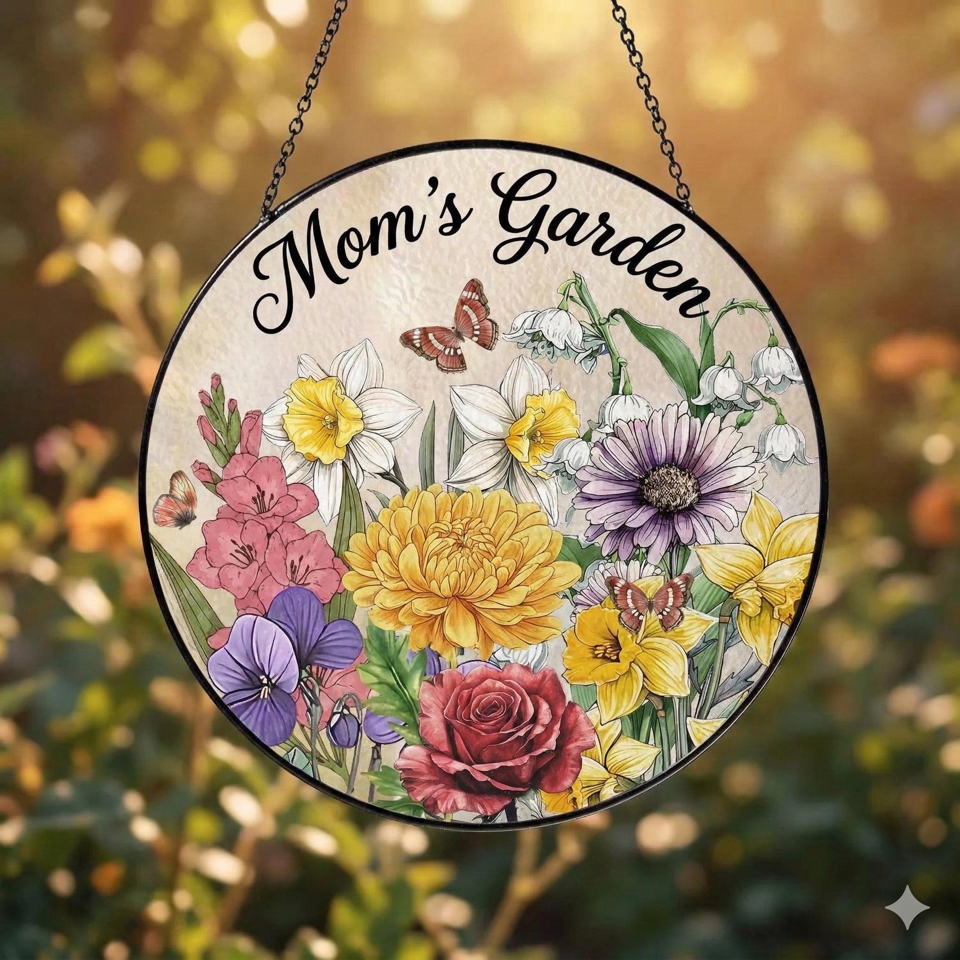 Custom Grandma's Garden Stained Glass, Personalized Love Grows Here Suncatcher, Birth Month Flowers With Names Gift, Mothers Day Gift - main product image