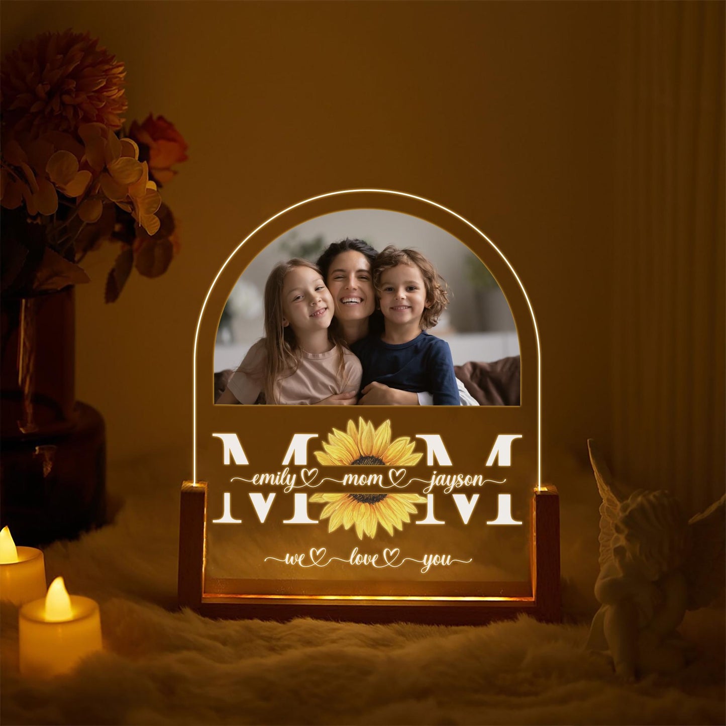 Custom Sunflower Mom Lamp, Personalized Photo Night Light, Kids Name Acrylic Plaque, Mothers Day Picture LED Sign - product image 2
