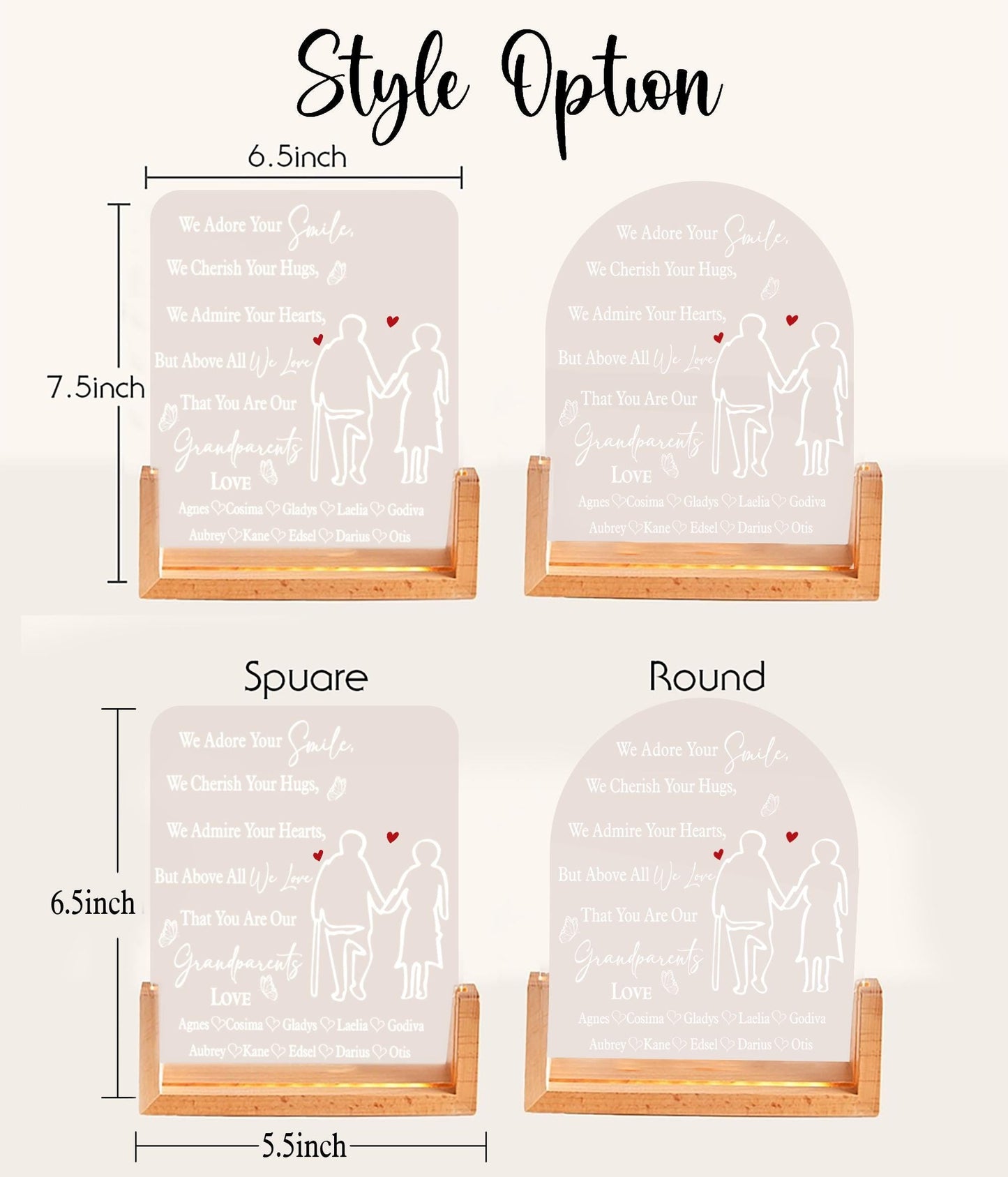 Personalized Grandparents Lamp, Custom Grandkids Name Plaque, Anniversary LED Light, Gift for Grandma and Grandpa - product image 3