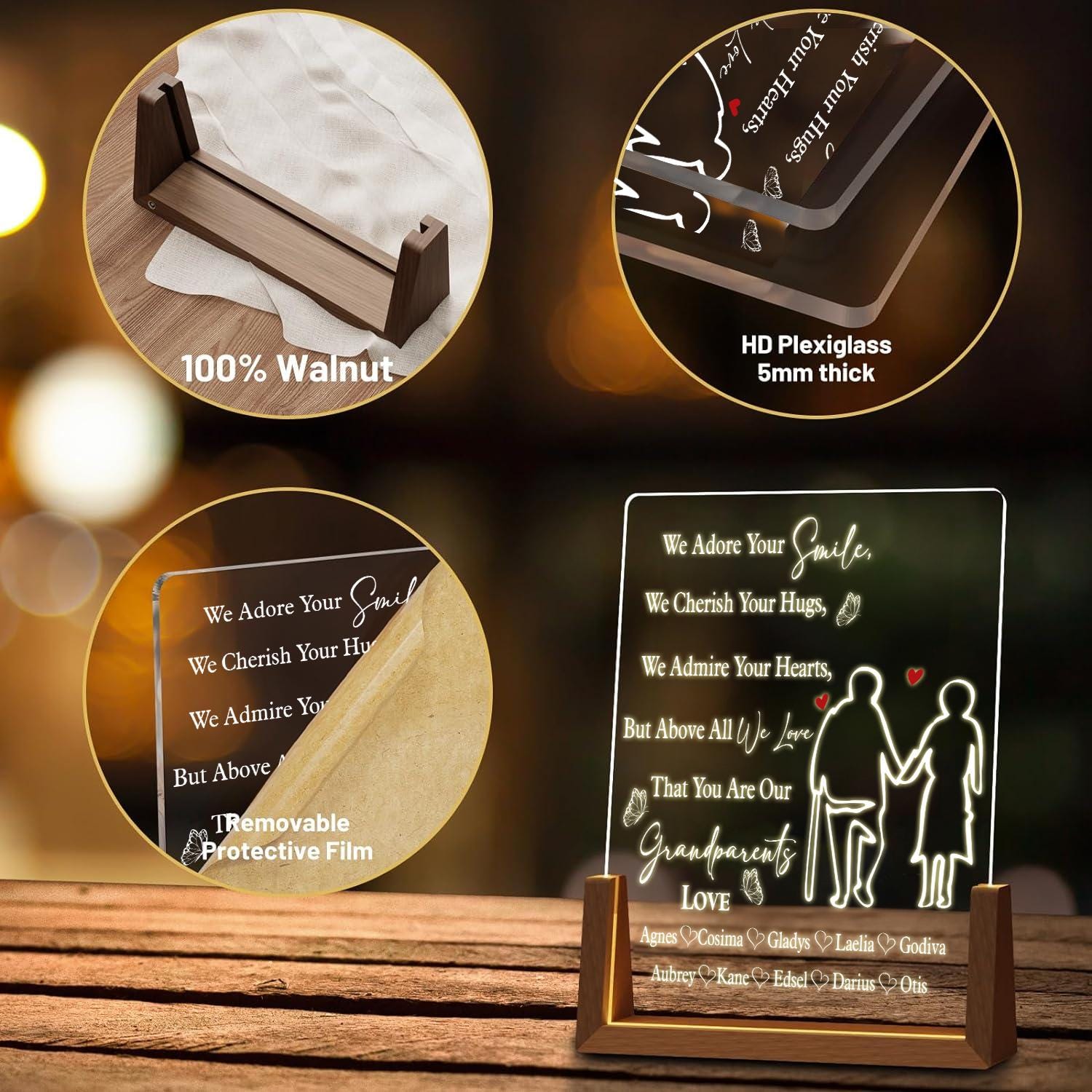 Personalized Grandparents Lamp, Custom Grandkids Name Plaque, Anniversary LED Light, Gift for Grandma and Grandpa - product image 5