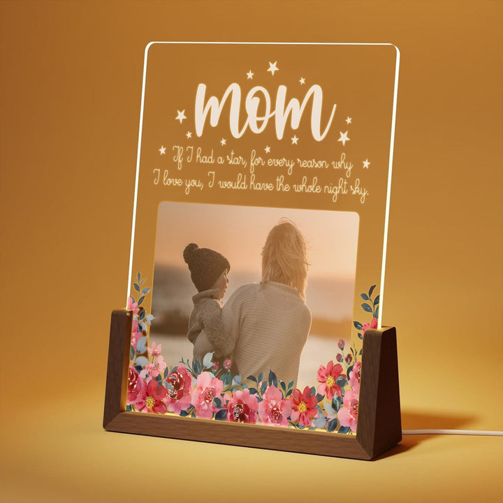 Personalized Mom Photo LED Lamp, Custom Picture Night Light, Meaningful Mothers Day Plaque, Floral Acrylic Sign - main product image