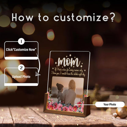 Personalized Mom Photo LED Lamp, Custom Picture Night Light, Meaningful Mothers Day Plaque, Floral Acrylic Sign - product image 7