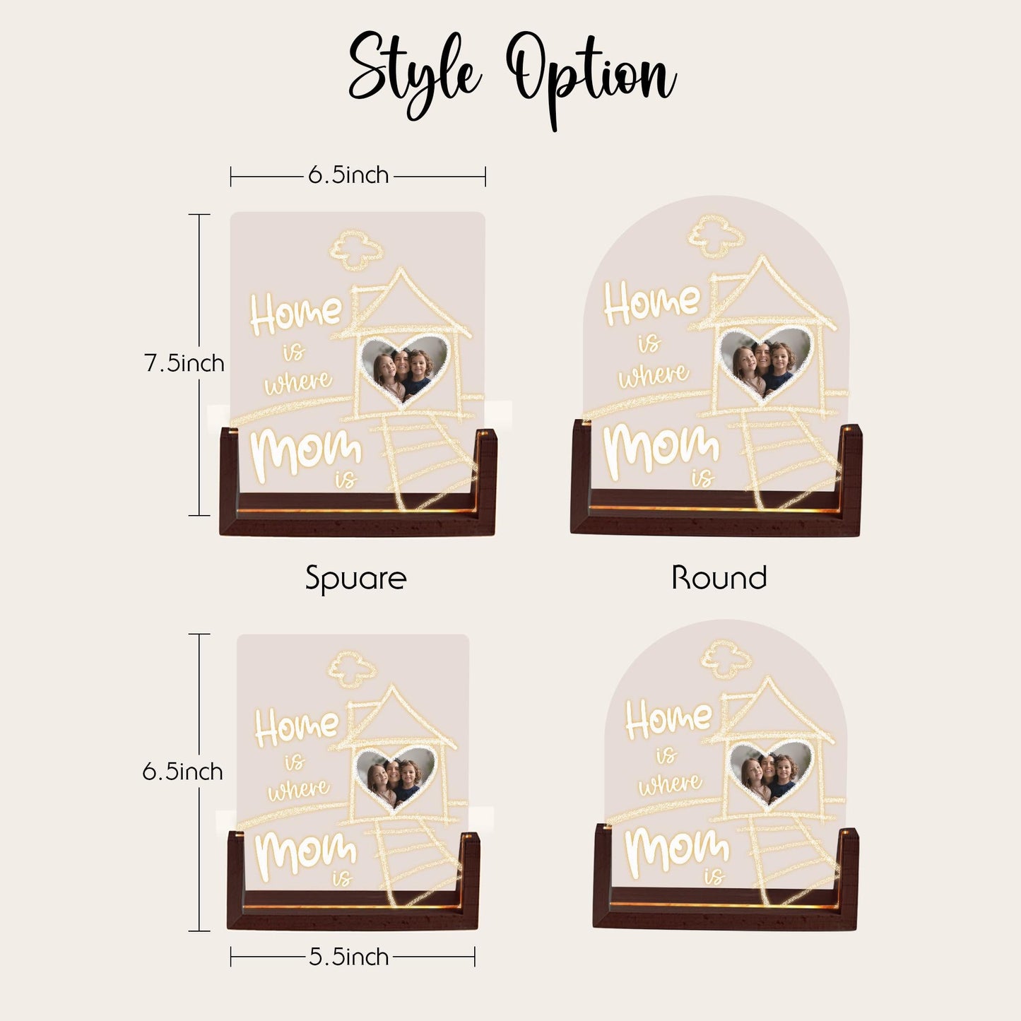 Custom Photo Arch Plaque for Mom, Personalized Picture LED Light, Home is Where Mom is Lamp, Mothers Day Gift - product image 3